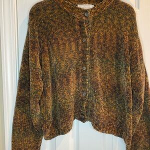 Doncaster Brown and Green Textured Cardigan Sweater